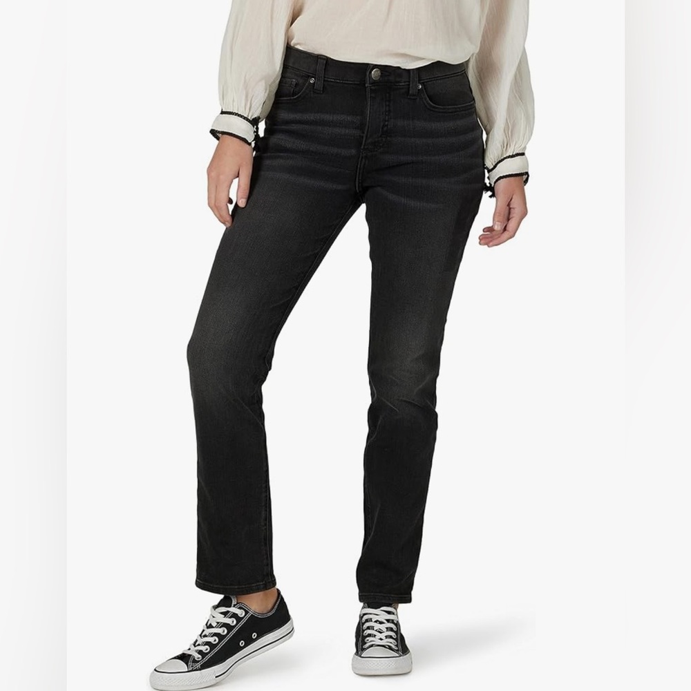 Lee Women's Ultra Lux Mid-Rise Slim Fit Straight Leg Jeans Denim Black Size 16S